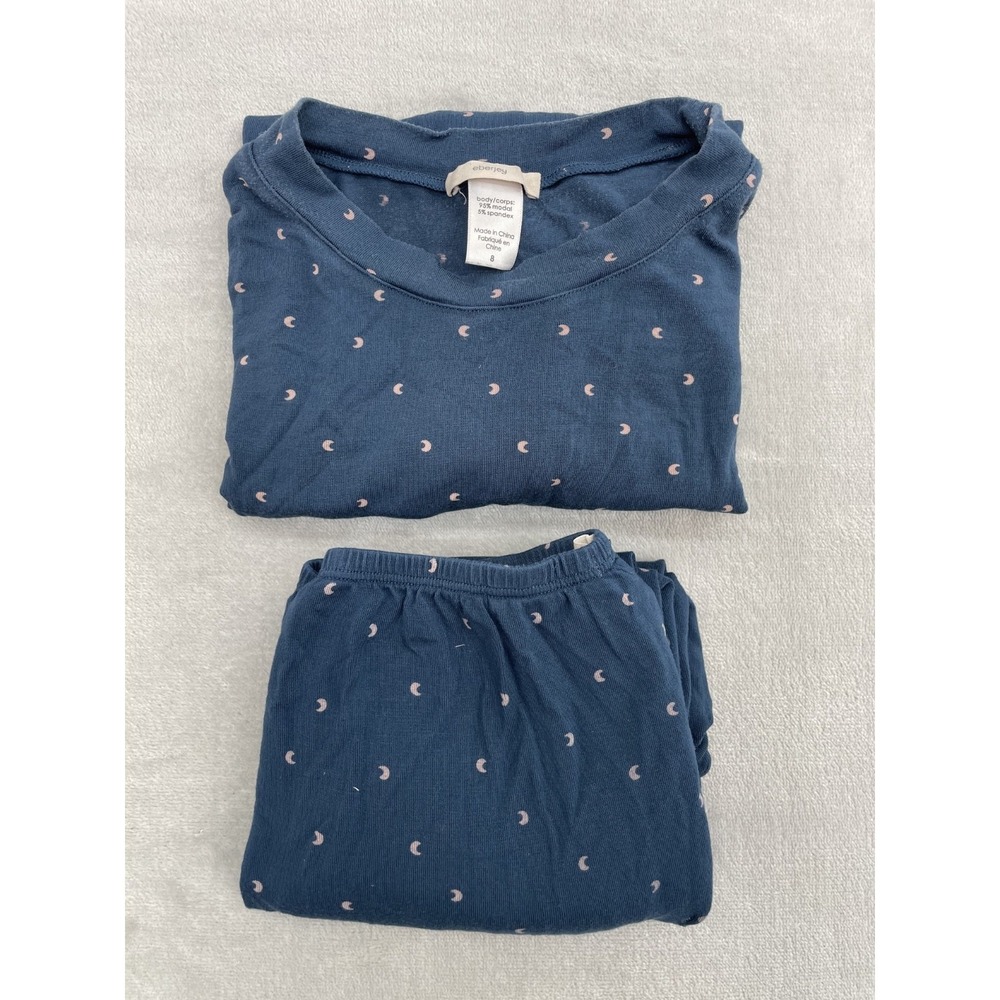 Eberjey Pajama Set Kids Size 8 Blue Crescent Print Modal Long Sleeve Top & Pants